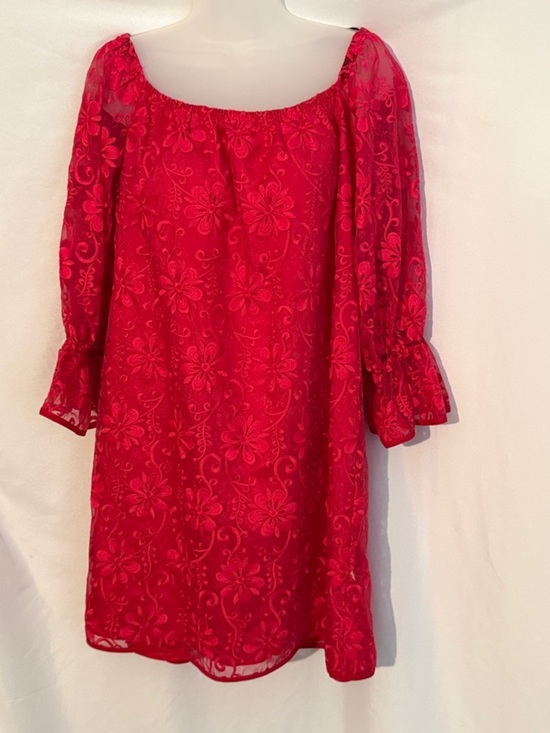Voom by Joy Han Dresses & Skirts - Voom by Joy Han Red Floral Embroidered Off the Shoulder Dress Size M